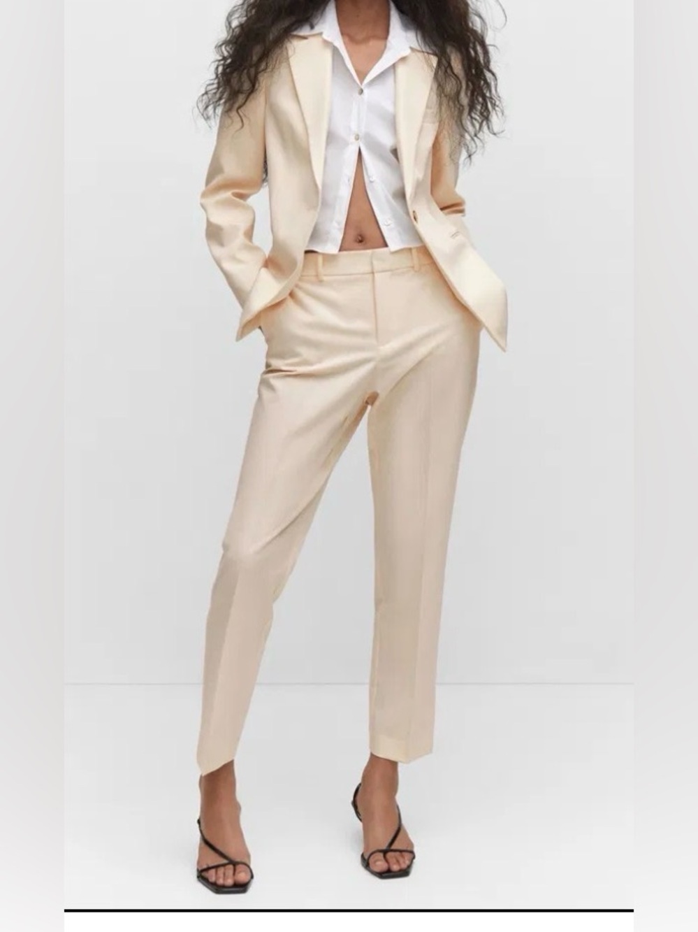 MNG Mango Boreal Straight Suit Trousers Women's Cream Tailored Dress Pants38 EUR